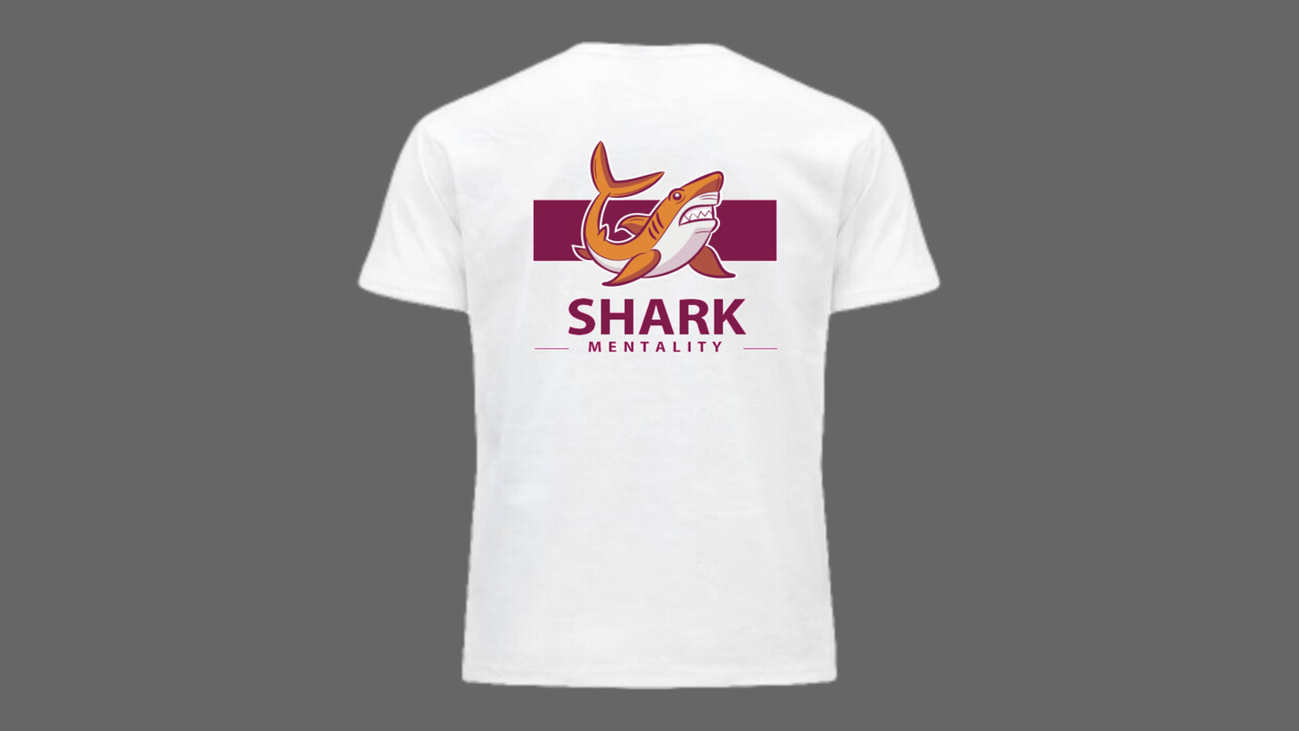 4 - Camiseta Shark Mentality Angry #016 Blanca (Unisex)