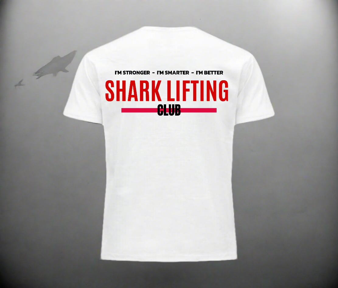 2 - Camiseta Shark Lifting Club #009 blanca (UNISEX)